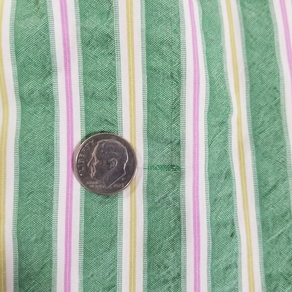 New 7 For All Mankind Pink Green Striped Crinkle Cotton Button Down Preppy XL - Picture 10 of 14